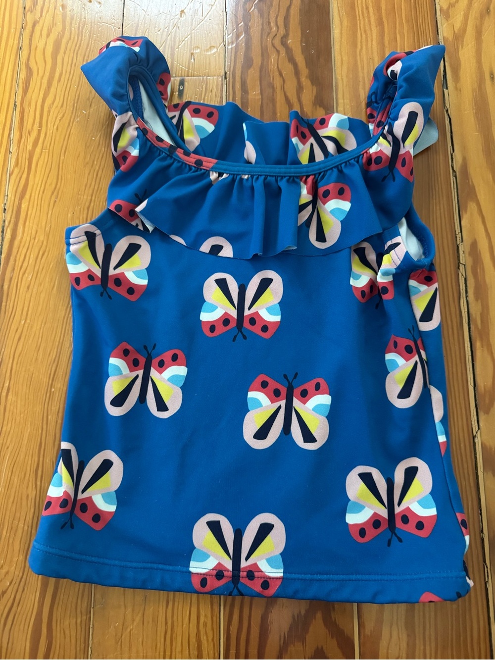 Hanna Andersson Blue Butterfly Ruffle Swim Top